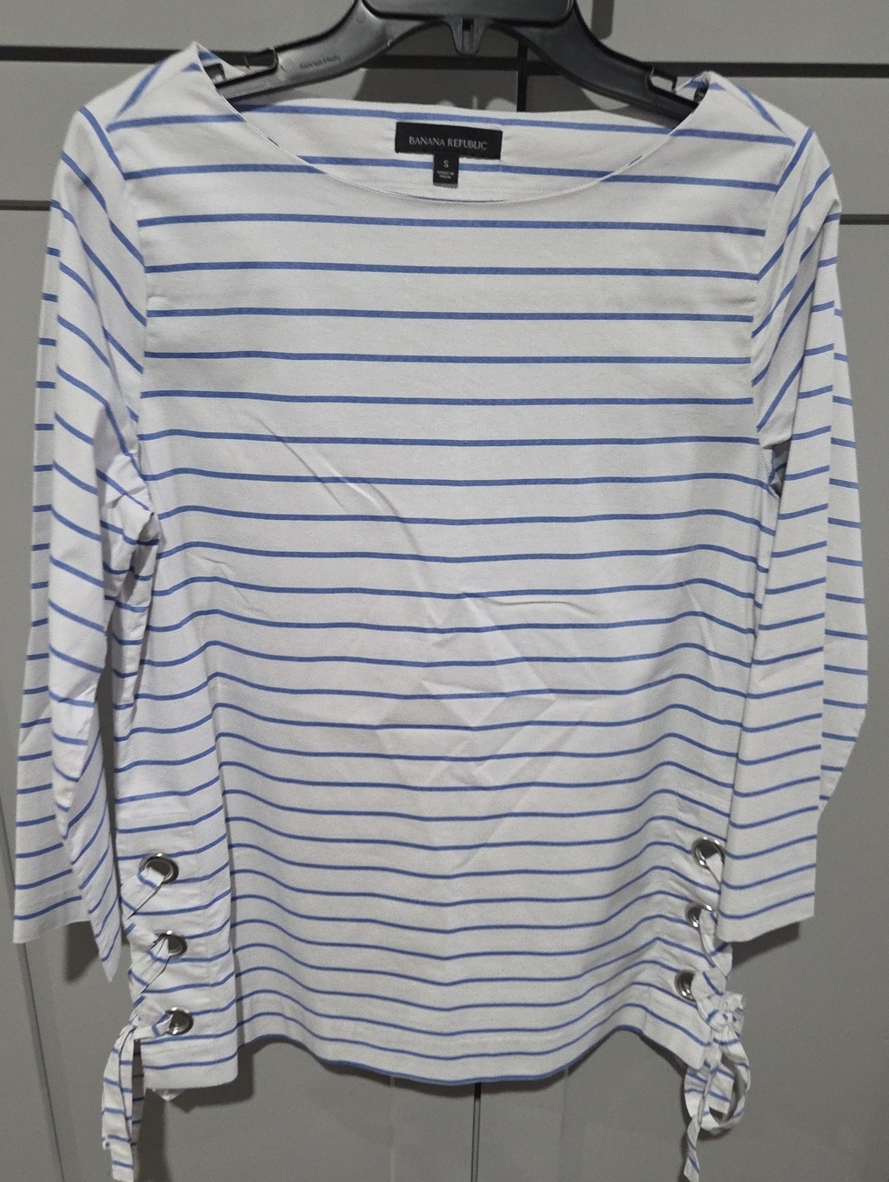 Banana Republic White with Light Blue Striped Boatneck Top